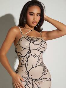 SHEIN SXY Robe Moulante Imprimé Graphique À Col Asymétrique - Multicolore - Voir 5