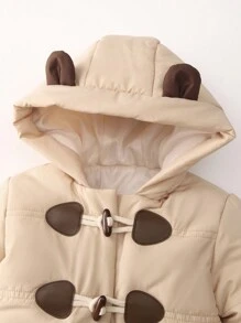 Baby Boy 3D Ear Design Hooded Duffle Padded Coat - Beige - View 3