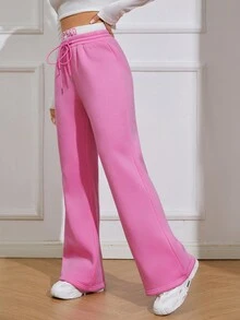 SHEIN EZwear Women's Drawstring Waist Flared Pants - Multicolor - View 3