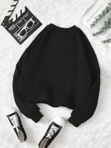 INAWLY Letter & Butterfly Graphic Drop Shoulder Sweatshirt - Black - View 2