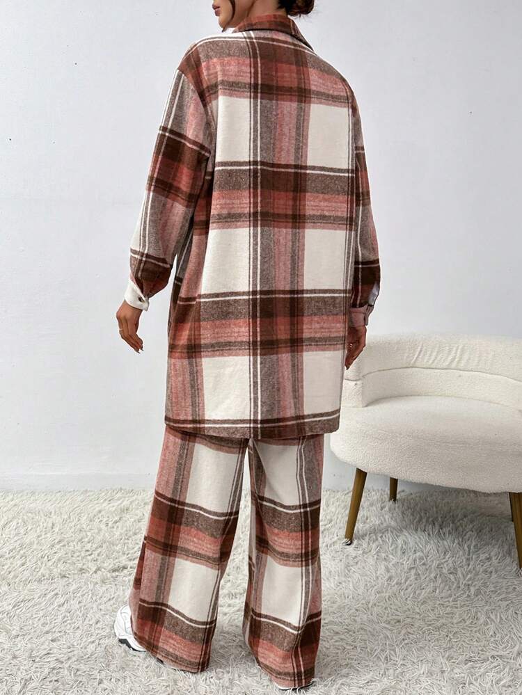 Plaid Print Drop Shoulder Shirt & Pants