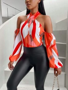 SHEIN Unity Graphic Print Lantern Sleeve Blouse - Multicolor - View 5