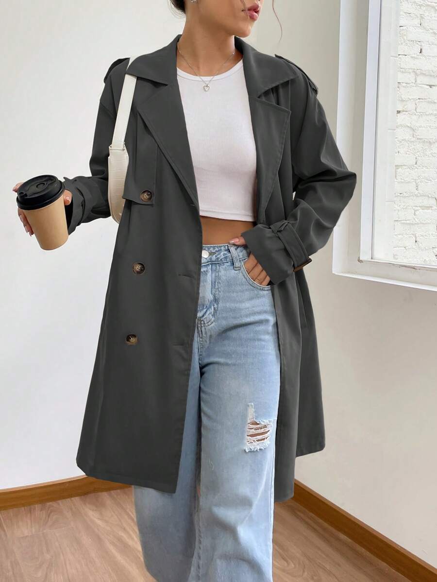 SHEIN EZwear 女性風衣外套 - 深灰色 - 查看 1