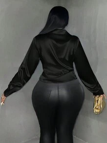 Slaydiva Women's Plus Size Pleated Shirt - Black - View 2