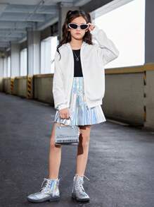SHEIN Tween meisje Sporten Streetwear Gebreid Hoodie