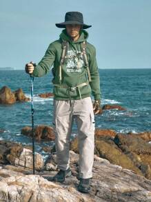 In My Nature Men Letter Graphic Drawstring Outdoor Hoodie - Army Green - View 5