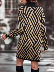 SHEIN LUNE Geopatroon Col Oversized Gebreide jurken