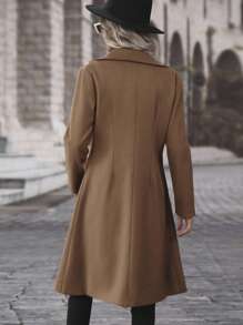 SHEIN Privé Của phụ nữ DOUBLE-BREASTED Len áo - màu nâu - Xem 2