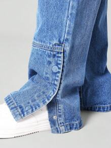 SUMWON Loose Fit Carpenter Jean With Split Hem - Baby Blue - View 5