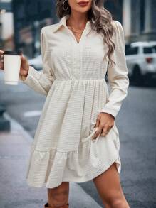 SHEIN LUNE Solid Ruffle Hem Shirt Dress - Apricot - View 5