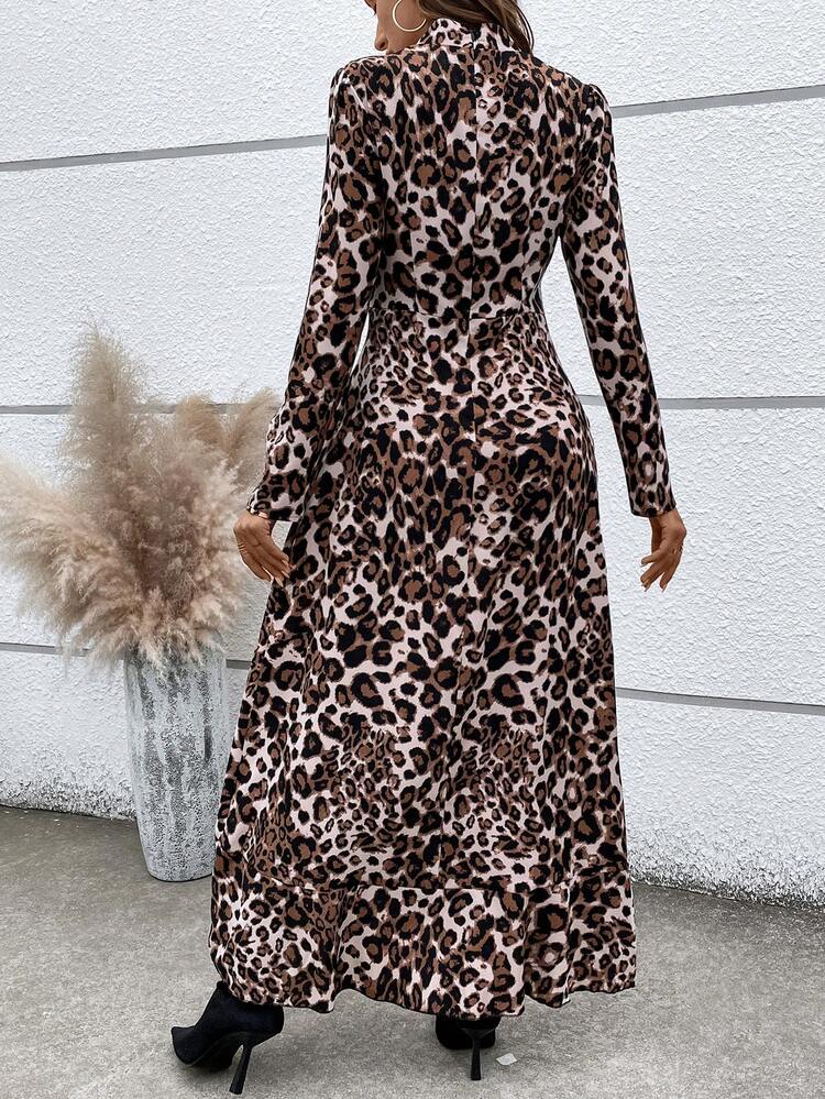 SHEIN VCAY レオパード柄 ワンピース スタンドカラー | SHEIN JAPAN