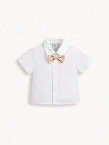 SHEIN 3pcs/set Baby Boys' Gentleman Style Casual Shirt, Jacket, Shorts With Bow Tie