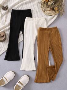Young Girl Solid Color Flared Pants