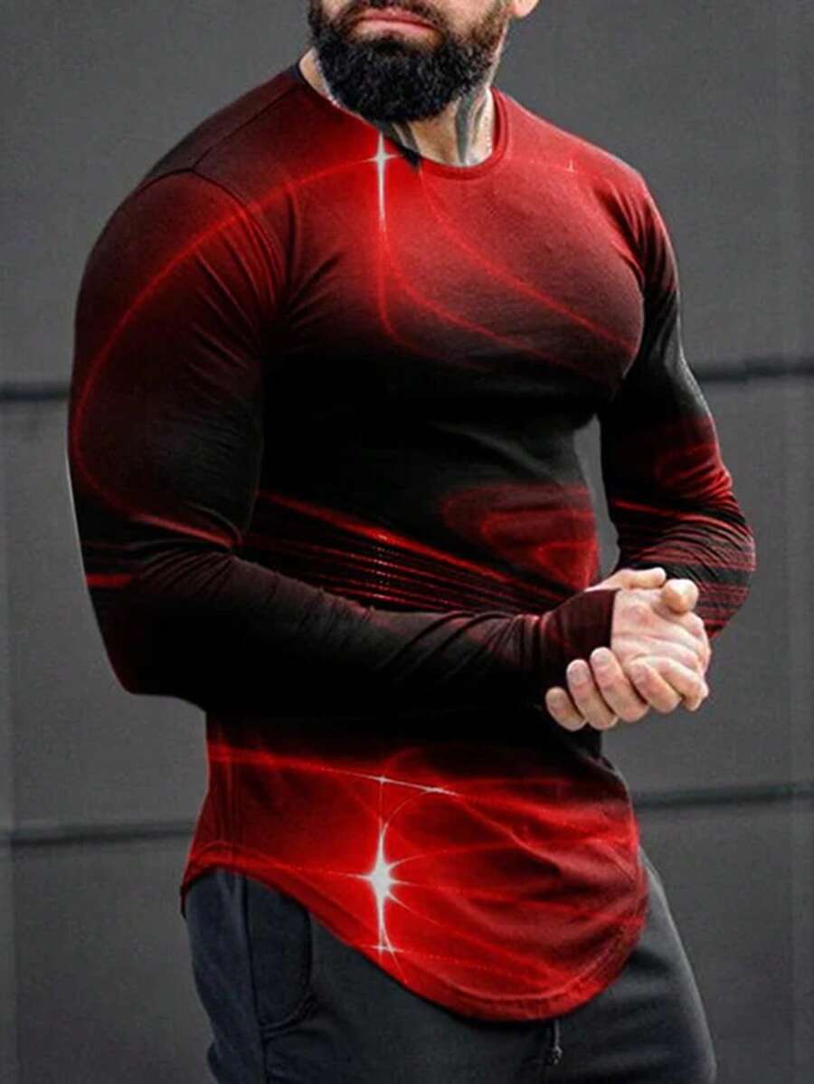 Manfinity LEGND 男士漸變色圓領長袖t恤 - 黑色 - 查看 1