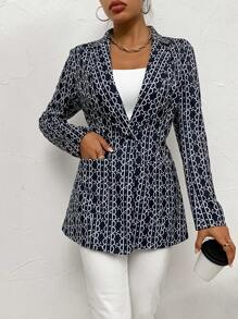 SHEIN LUNE 滿版印花西裝領西裝外套