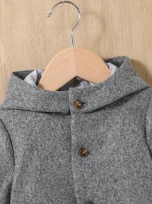SHEIN Baby Boy 1pc Dual Pocket Button Front Hooded Coat - Grey - View 4
