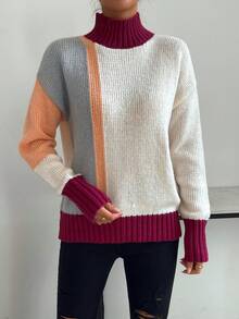 SHEIN Essnce Khối màu Cổ cao Thả vai Áo len - Nhiều màu - Xem 3