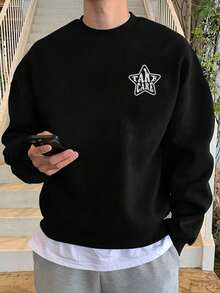 Manfinity Homme Men Plus Letter Graphic Drop Shoulder Sweatshirt - Black - View 3