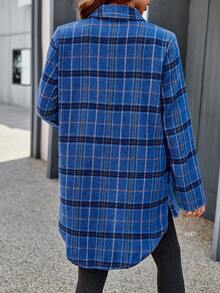 SHEIN LUNE In kẻ sọc Nút phía trước Áo sơ mi - Màu xanh lam - Xem 2