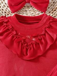 女嬰荷葉邊運動衫&前蝴蝶結喇叭褲＆ 頭巾