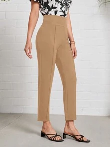 EMERY ROSE Cao eo Nhấn vào nếp gấp Củ cà rốt Quần tây - Màu Khaki - Xem 3