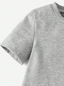 Cartoon Print Short Sleeve Casual T-Shirt Dress For Young Girls - Grey - View 5