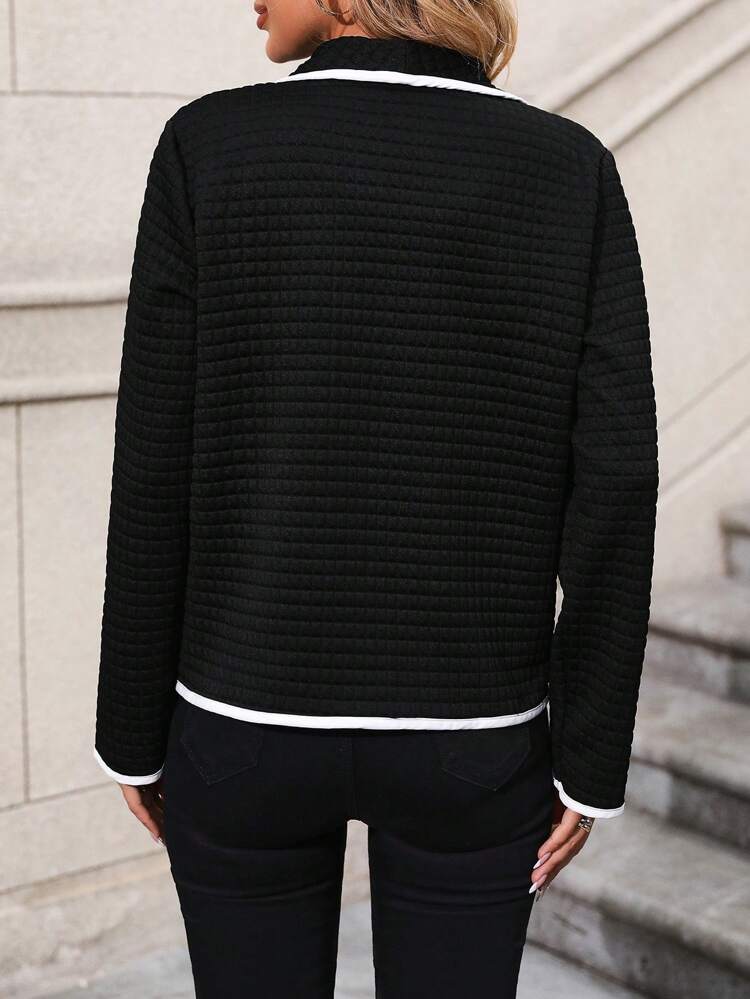Contrast Binding Open Front Jacket Fall Cloth For Women