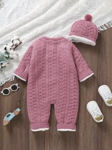 Baby Girl Button Through Thermal Knit Jumpsuit - Pink - View 2