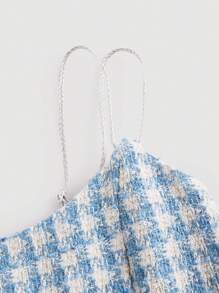 SHEIN MOD 格紋粗花呢吊帶洋裝 - 藍白色 - 查看 3