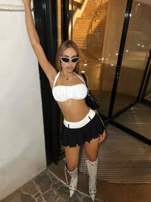 SHEIN ICON 褶皺胸前綁帶無背心短式背心