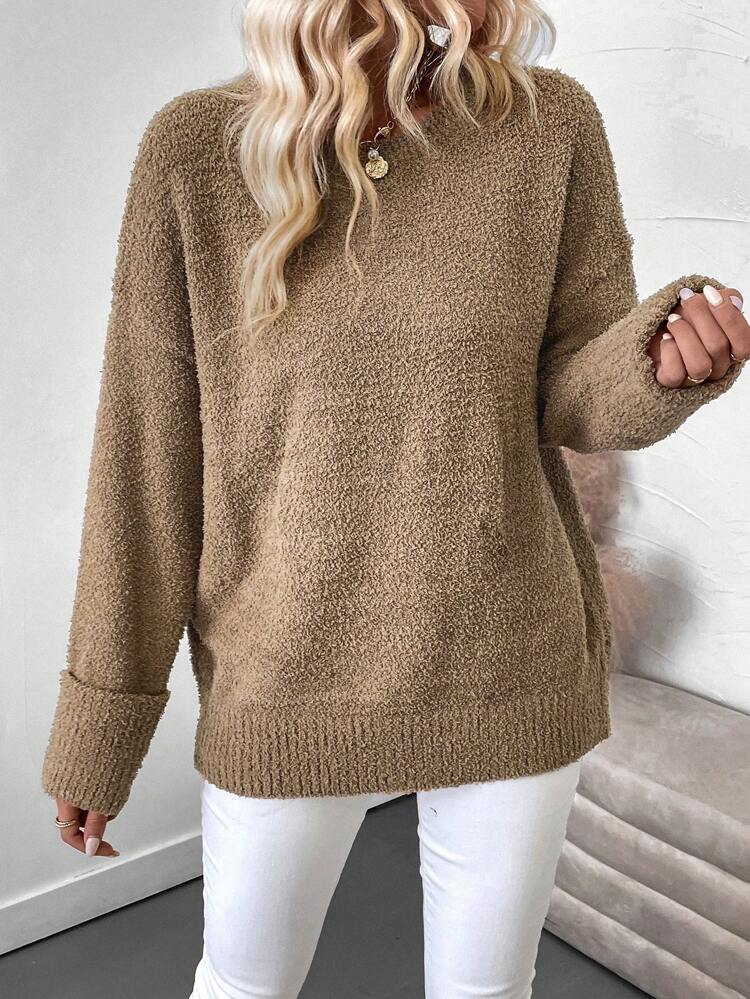 Solid Drop Shoulder Knit Pullover Fall Winter Sweater
