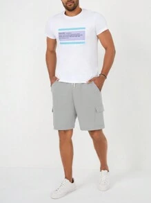 RueChic Men Flap Pocket Side Drawstring Waist Shorts - Grey - View 6