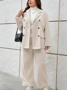 SHEIN Essnce Plus Double Breasted Blazer & Pants - Apricot - View 4