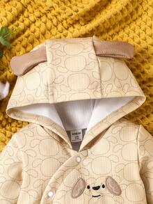 Baby Boy Cartoon Graphic 3D Ear Design Button Front Hooded Jumpsuit - Multicolor - View 4