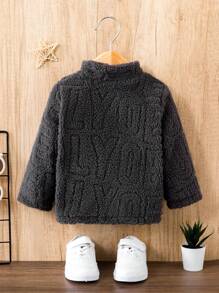 Bebé niño Abrigo teddy con parche de letra con cremallera