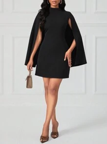 SHEIN LUNE 斗篷袖小高領洋裝 - 黑色 - 查看 6