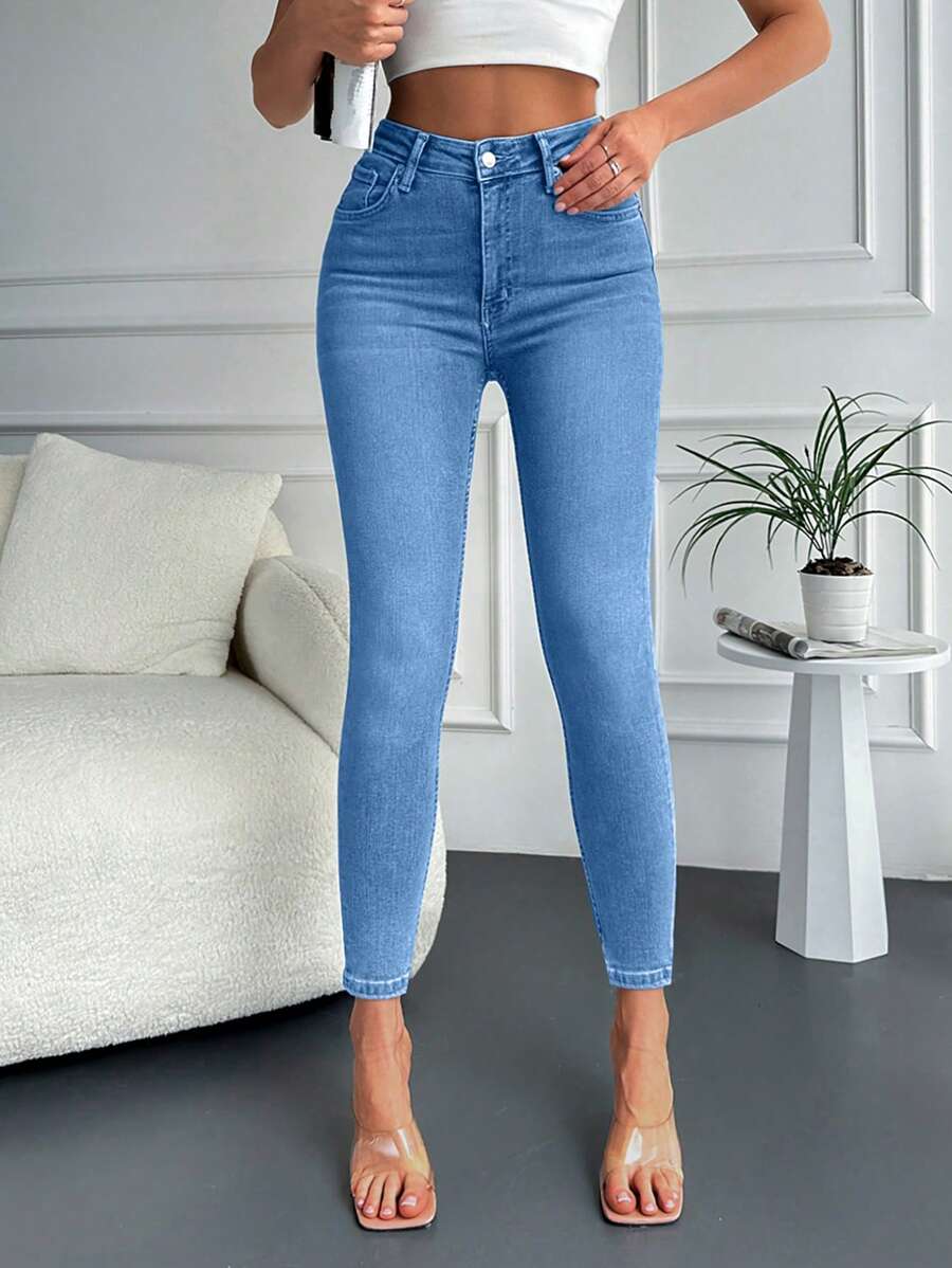 EURMUSE Women's High Waist Pocket Skinny Casual Versatile Jeans