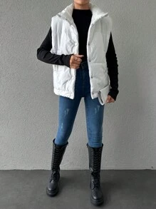 RueChic Ladies' Button Front Padded Vest - White - View 6