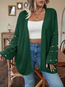 SHEIN LUNE 大碼落肩袖開襟開衫 - 綠色 - 查看 4