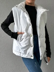 RueChic Ladies' Button Front Padded Vest - White - View 1