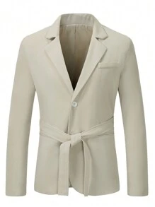 Claim Dot Men's Belted Suit Jacket - Apricot - View 3