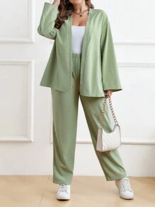 SHEIN LUNE 大碼落肩袖襯衫和褲子 - 薄荷綠 - 查看 6