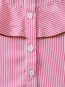 Baby Girls' Striped Collared Shirt With Ruffle Hem, Spring And Autumn - Pink - View 5