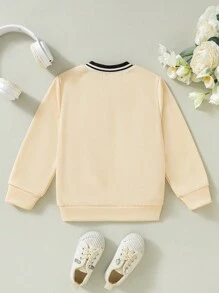 SHEIN 女小童字母圖案條紋飾邊運動衫 - 黃色 - 查看 2