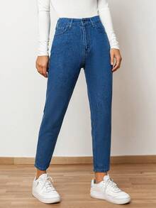 RueChic High Waist Mom Fit Jeans - Medium Wash - View 4