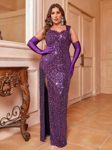 SHEIN Belle Luxury Beaded Plus Size Evening Dress With High Slit (Heavy Versoin)
