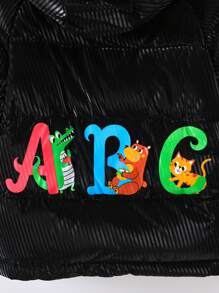 Baby Boy Letter Graphic Hooded Padded Coat Without Sweater - Black - View 3