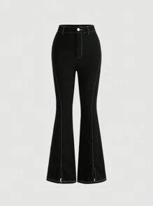 SHEIN MOD Top-stitching Split Hem Flare Leg Pants