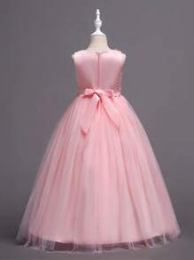 Girls' Pink Princess Dress With Long Skirt For Formal Occasions - Pink - View 2