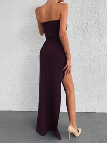 EURMUSE Solid Split Thigh Tube Dress - Purple - View 2